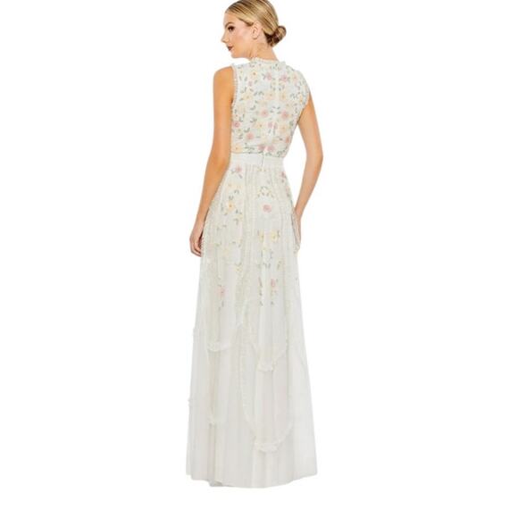 Mac Duggal Size 20 NEW 9137 Ivory Embroidered High Neck Sleeveless Ruffled Gown - Picture 5 of 11
